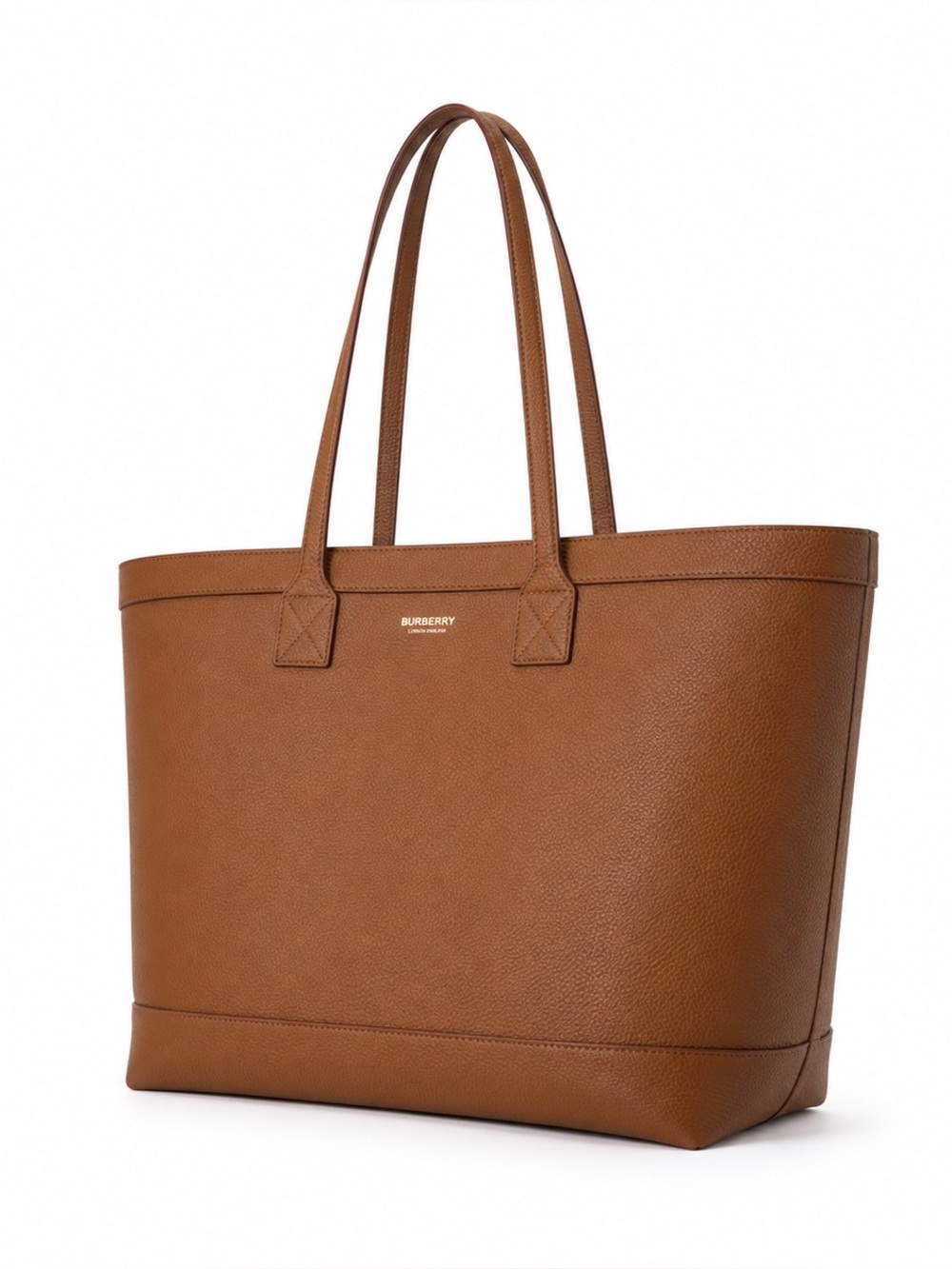 Burberry Brown Pebbled Leather tote bag with check print new